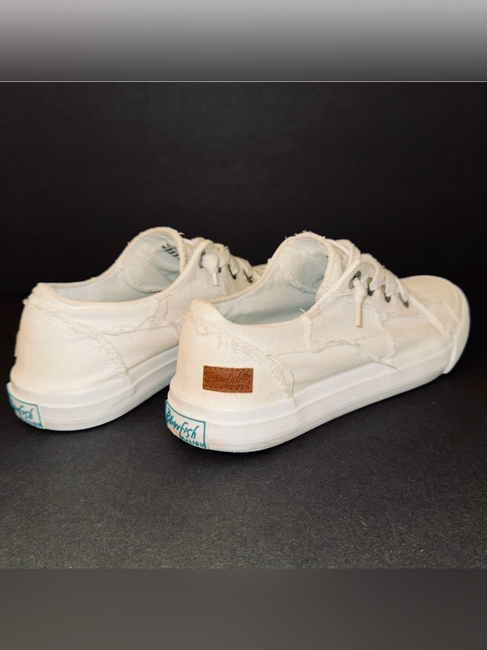 Blowfish Malibu “Maxine” White Canvas Frayed Distressed Sneakers, Sz 8.5 - Picture 5 of 13